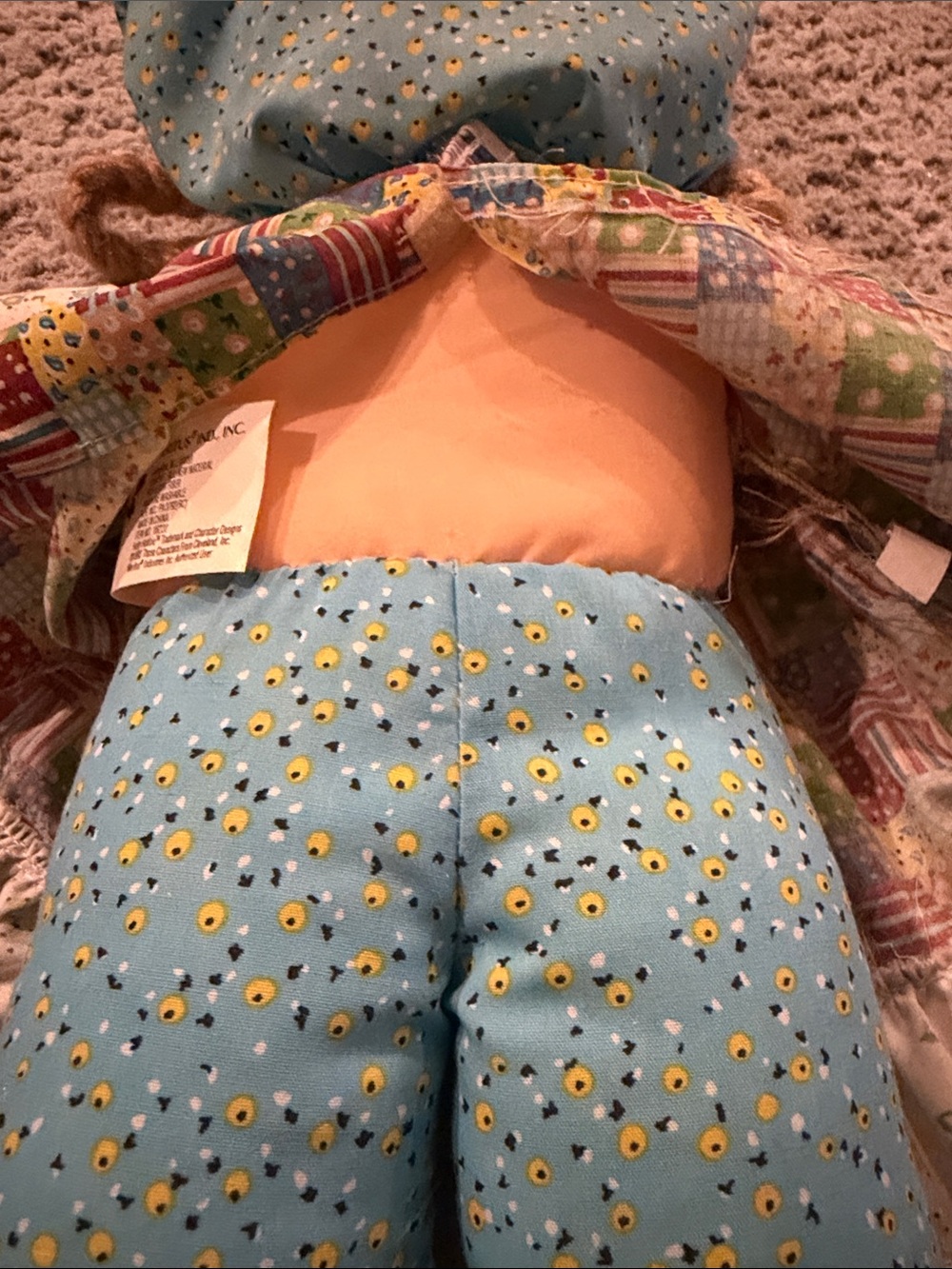 Blue Patchwork Rag Doll with Braided Hair - Charming Plush Toy - Picture 4 of 12